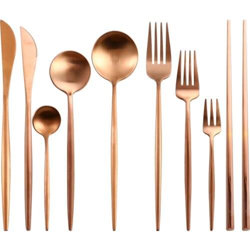 4pcs Rose Gold Cutlery Set Butter Knives Chopstick Steak Knife Fork Coffee Spoon Teaspoon Home Travel Wedding Noble Tableware