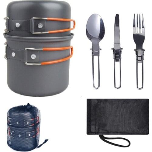 5pcs/Set Outdoor tableware Ultralight Camping Cookware Utensils Hiking Picnic Backpacking Camping Tableware Pot Pan 1-2persons