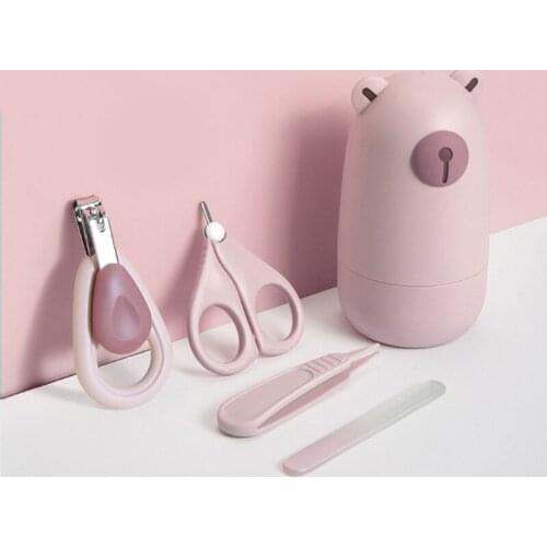 B2EB 5 Pcs/Set Baby Nail Care Set with Cute Bear Case Nail File & Tweezers Clippers Scissors Kid for Manicure and Pedicure