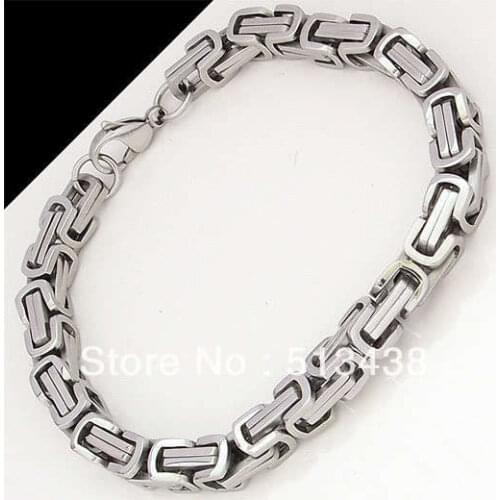5pcs/lot new arrival! 7.6mm 100% Stainless Steel Mens byzantine chain Bracelet Bangle,9'' ,great jewelry