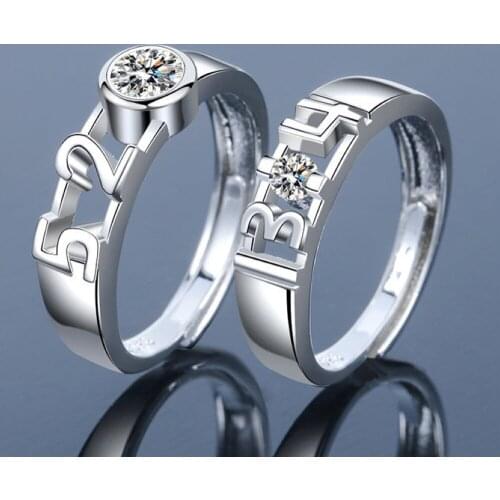 5201314 Resizeable Hollow Crystal Figure Couple Ring Wedding Engagement Oath Jewelry Adjustable Valentine Day Gift Wholesale