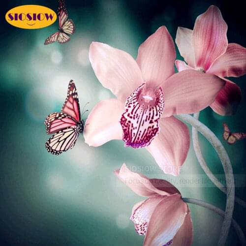 5D Diamond Painting Flowers With Butterfly Cross-stitch Full Drill Square 3D Daimond Mosaic Embroidery Art Craft Diy Decor Home