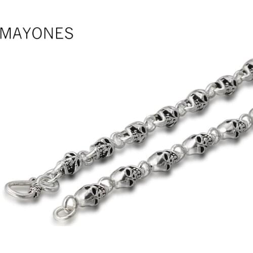 7mm Width Skull Chain Necklaces 925 Silver 50cm to 65cm Fashion Original S925 Thai Silver Women Men Necklace Jewelry Punk