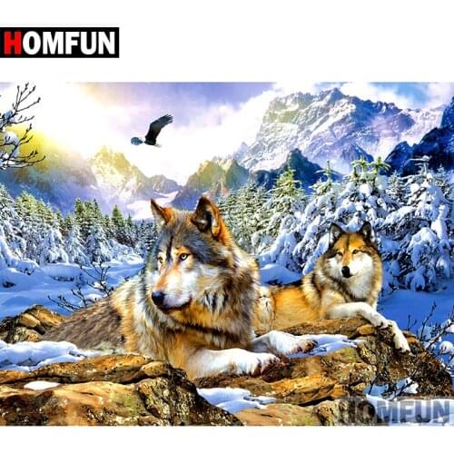 HOMFUN Full Square/Round Drill 5D DIY Diamond Painting "Animal wolf" Embroidery Cross Stitch 5D Home Decor Gift A09526