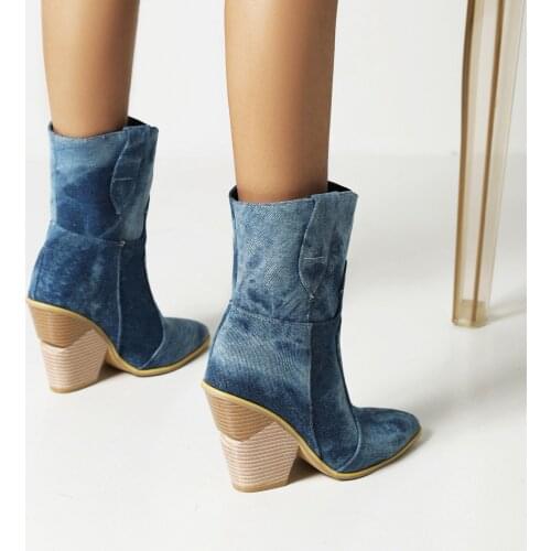 Hot Sale Women Western Cowboy Ankle Boots Fashion Autumn Winter Pointed Toe Boots Women Wedge High Heel Boots White Black