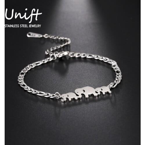 Unift Family Elephant Charm Bracelets Women Animal Jewelry Link Chain Bracelet Stainless Steel Fashion Pendant Jewelry Girl Gift