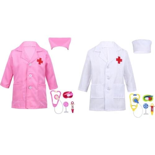 Feeshow Kids Doctor Cosplay Costumes Long Sleeves Coat Nurse Tools Set For Halloween Fancy Party Doctor Set Dress Up