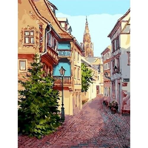 GATYZTORY 60x75cm Painting By Numbers Quiet Alley scenery DIY Paint By Numbers For Adult Frame Digital Painting On Canvas Unique