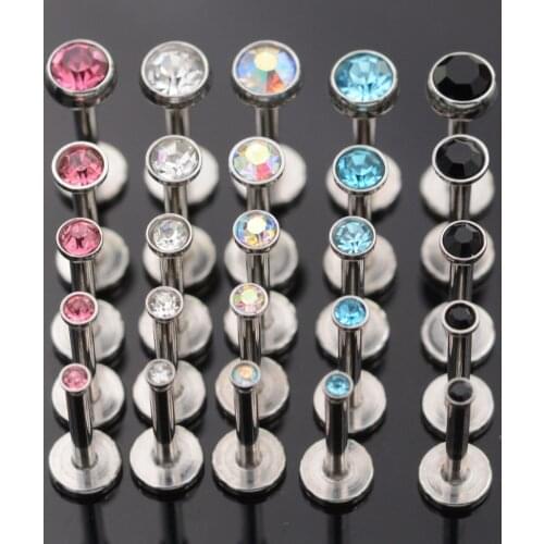 5pcs 6/8mm Bar Rainbow Blue Black Round Crystal Nose Ring Stud Conch Labret Piercing Lip Ring Ear Piercing Helix Tragus Earrings