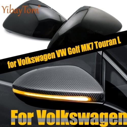 2pcs Black rearview Carbon Fiber Pattern Mirror cover caps shell For Volkswagen VW Golf 7 R MK7 7.5 GTI 2013-20 Touran L 2016-19