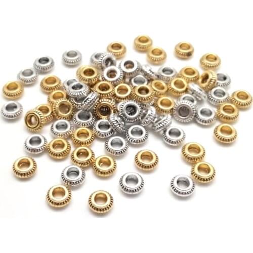 Popular 50pcs Circular Flat Beads Zinc Alloy Metal Single Layer Oblate Spacer Beads For DIY Bracelet Jewelry Findings Making