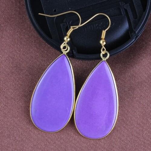 Trendy-beads Popular Light Yellow Gold Color Purple Turquoises Stone Water Drop Dangle Earrings For Women Party Gift