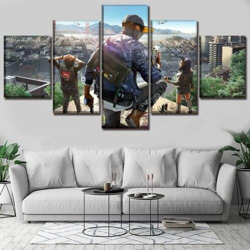 Modular Picture Framework On Canvas Printing Type Painting One Set 5 Piece Game Watch Dogs 2 Role Poster Wall Art Home Decor