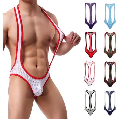 Fashion Men Sexy Lingerie Adult Vest Bodysuit Split Temptation Hollow Decoration Color Block Clothing 2021 New
