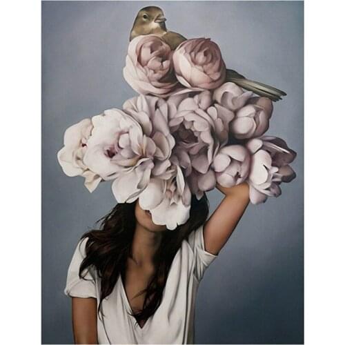 Modern Figure Lady Head Flower DIY Embroidery 11CT Cross Stitch Kits Craft Needlework Set Printed Canvas Cotton Wholesale