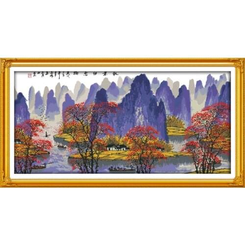The autumn leaves and Li river cross stitch kit 14ct 11ct count printed canvas stitching embroidery DIY handmade needlework