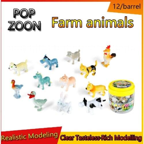 Cute Children Learn Toys Simulation Cartoon Farm Animal Toy Set Office Peripheral Furnishing Articles Growth Bath Toys 12/Barrel