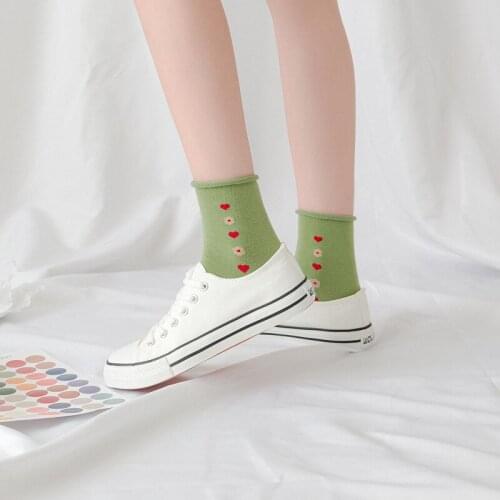 1 Pair Winter New Women Socks Cotton Cute Fashion Casual Comfortable Socks Solid Candy Colors Lovely Flower Printing Ankle Socks