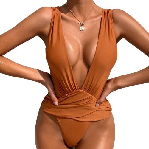 2021 New Womens Swimsuit One Piece Solid Color Bikini European And American Fashion Sexy Swimwear Summer Spa Beach Surf Sport