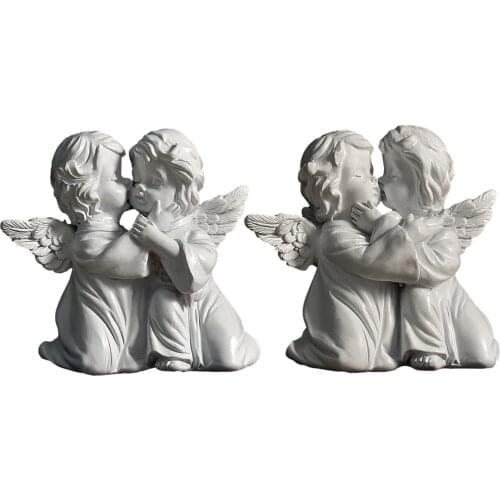 A Pair Kiss Angel Ornaments Resin Angel Sculpture Cupid Angel Statue Wedding Photography Props Living Room Bedroom Decorations