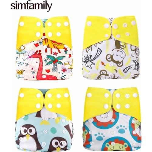 [Simfamily] 4pcs/Set Washable Eco-Friendly Cloth Baby Diaper Reusable Adjustable Diapers Cloth Nappy Cover Fit 3-15kg Baby