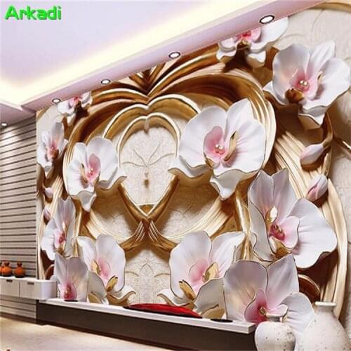 Custom wallpaper 3D embossed flower TV background wall Butterfly orchid home decor wallpaper living room bedroom modern mural