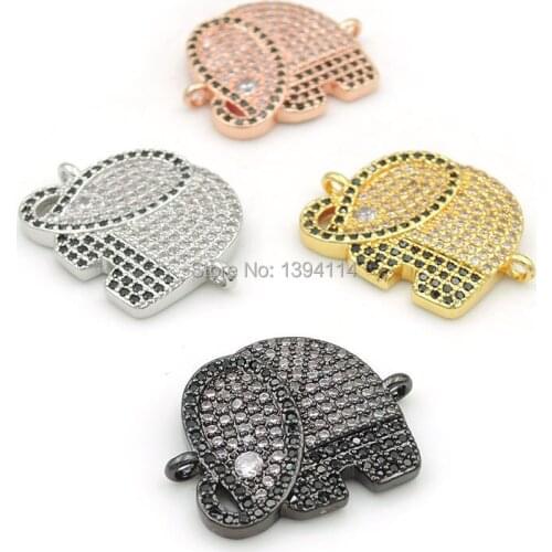 22*17*3mm Micro Pave Clear&Black CZ Elephant Connectors Fit For Men And Women Making Bracelets Jewelry
