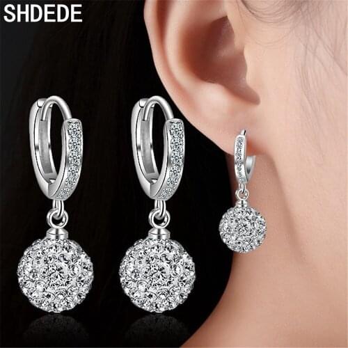 SHDEDE 925 Silver Hoops Drop Earrings For Women Korea Jewelry Embellished With Crystals From Swarovski Wedding Party Gift -151