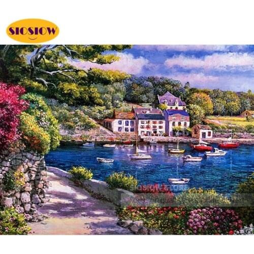 SIOSIOW 5D Diamond Painting Full Square Seaside House Diamond Landscape Cross Stitch Beads Embroidery Kits Home Decoration room