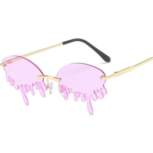 Designer Rimless Tears Sunglasses Women Men Fashion Brand Frameless Ocean Eyewear Personality Luxury Vintage Round Sun Glasses