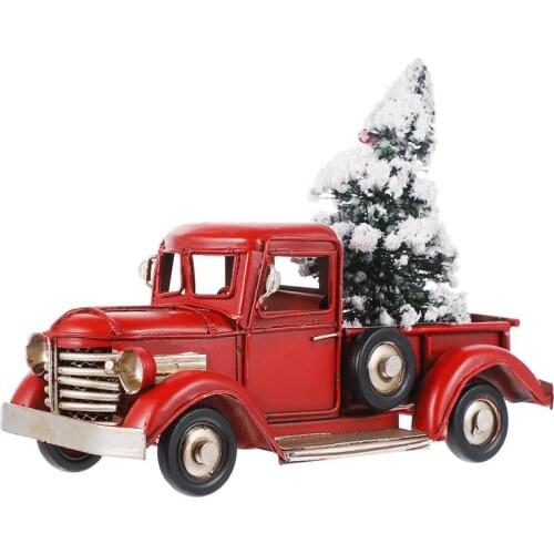 1 PC Truck Ornament Vintage Pickup Truck Durable Christmas Iron Decoration Adornment with Tree Model for Office School Home