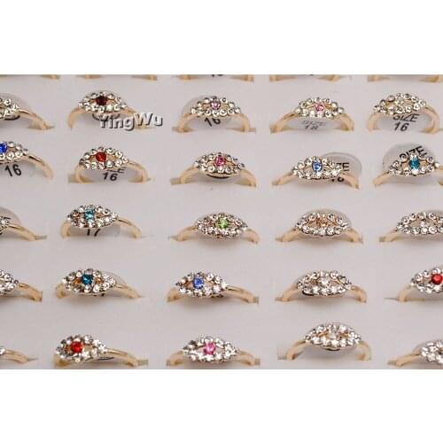 Yingwu 2019 New Fashion Women Ring Finger Jewelryx Gold Color Rhinestone Crystal Rings Female Statement 10pcs Mix Lot