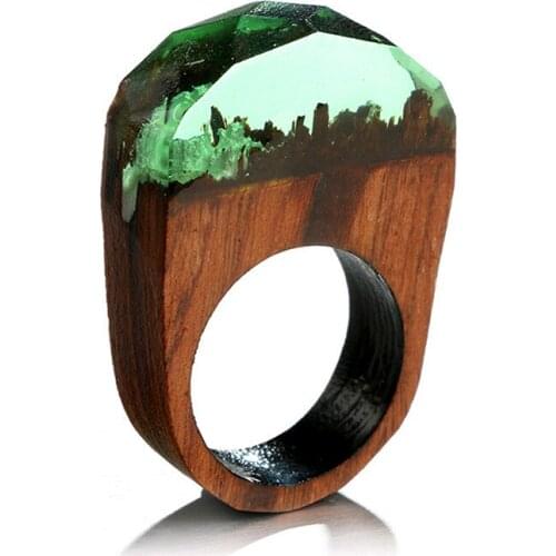 Handmade Jewelry With Wood Resin Ring Tiny Fantasy Secret Forest Wooden Ring For Men Women Gift 373103