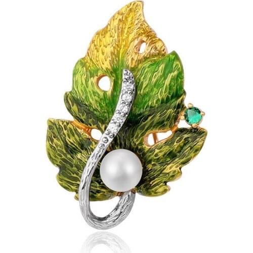 Brooch Female Accessories Pin European and American Fashion Trend Simple Temperament Atmosphere Hand-painted Enamel Leaf Corsage