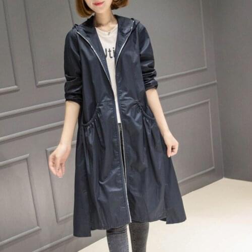 2020 New Korean Spring Autumn Long Trench Coat for Women Casual Windbreaker Ladies Vintage loose Large Size thin Hooded Top V867