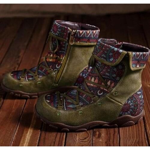 Womens Ladies Retro Bohemian Style Ankle Zip Short Boots Booties Casual Shoes Womens Winter Boots Botas Mujer Invierno 2020