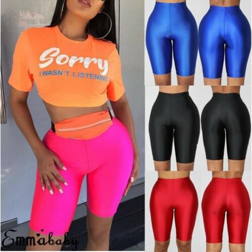 Women Cycling Shorts Dancing Gym Stretch Biker Workout Knee Length Trousers Women Summer Slim Active Sports Solid Sexy Skinny