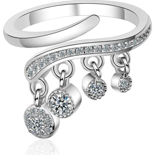 Womens Korean version of the stylish personality temperament wild tassel crystal silver plated rings SA021