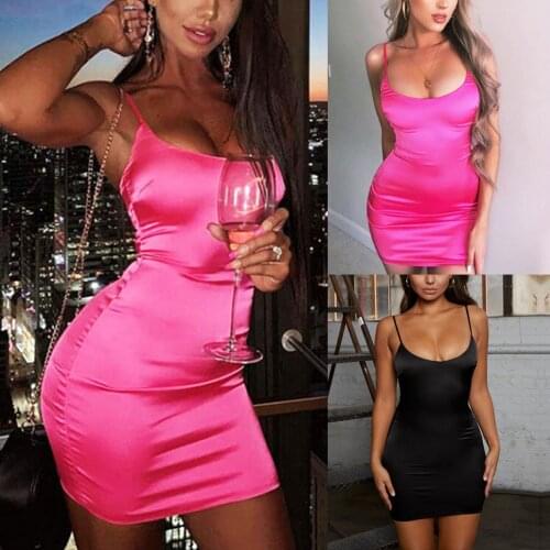 Party dress silk like suspender sexy buttock wrap womens dress Sleeveless Low-Cut Mini Club Dress SAGACE robe été 2021