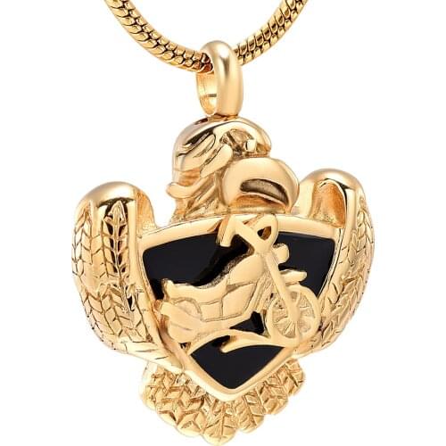 Gold Color Punk Design Motorcycle Cremation Urn Pendant Ash Keepsake Necklace Memorial Jewelry for Pet Human Ashes