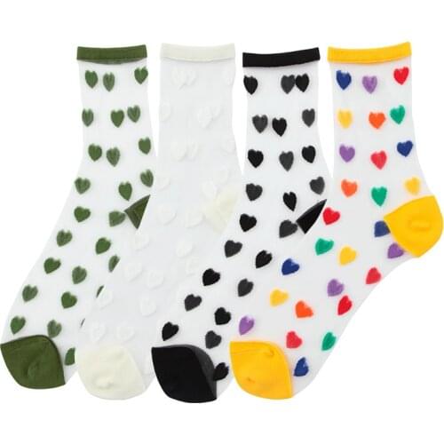 Korean Style Ultra-thin 1Pair Summer Transparent Long Socks For Women Girls Breathable Nice Gift Cute Heart