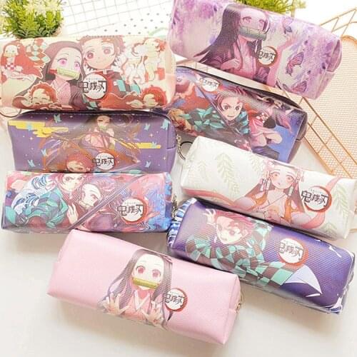 1pcs Anime Demon Slayer Kimetsu no Yaiba Kamado Tanjirou PU Leather Pencil Pouch Stationery Sumikko Gurashi Cartoon Cosmetic Bag