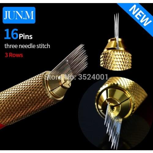 100 Pcs 3 rows Line 16Pin Needle Permanent Eyebrow Makeup Needle Blades For Microblading Pen Manual Embroidery Free Shipping