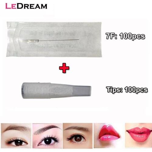 100PCS 7F Tattoo Needles And 100PCS Caps For Permanent Makeup High Quality Traditional Tattoo Needles Independent Package
