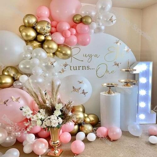 104 pcs Macaroon Baby Pink Balloon Arch Garland Kit White Bow of Balloons Garland for Baby Bridal Shower Birthday Party Wedding