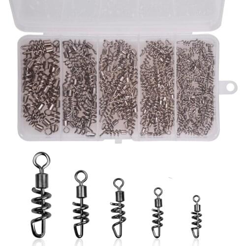 130Pcs/box Fast Fishing connector Quick Corkscrew Rolling Swivels Snaps 1/0-8# Wire Leader Jig lure fishing Accessories