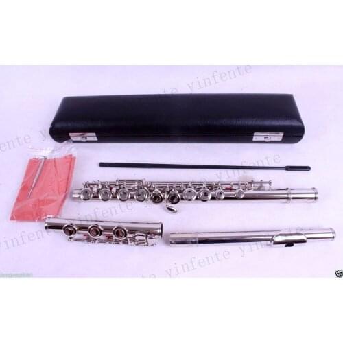 17 Holes E Key Flute Cupronickel Nickel Plated Concert Flute with Cleaning Cloth Stick Gloves Screwdriver Padded Bag