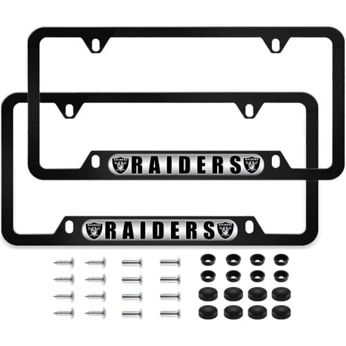 CARLANGEE 2 PCS Raiders Stainless Steel Chrome License Plate Frames Set