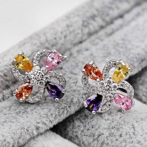 2019 Earrings Fashion Jewelry Fashion Gold Stud Earrings Flower Four-leaf Clover Colorful Earrings For Women OBS0480