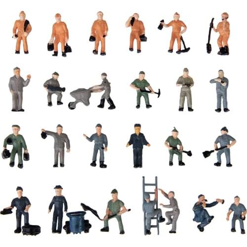 25pcs Model Train Track Railroad Worker People Figures With Tools 1:87 HO Scale